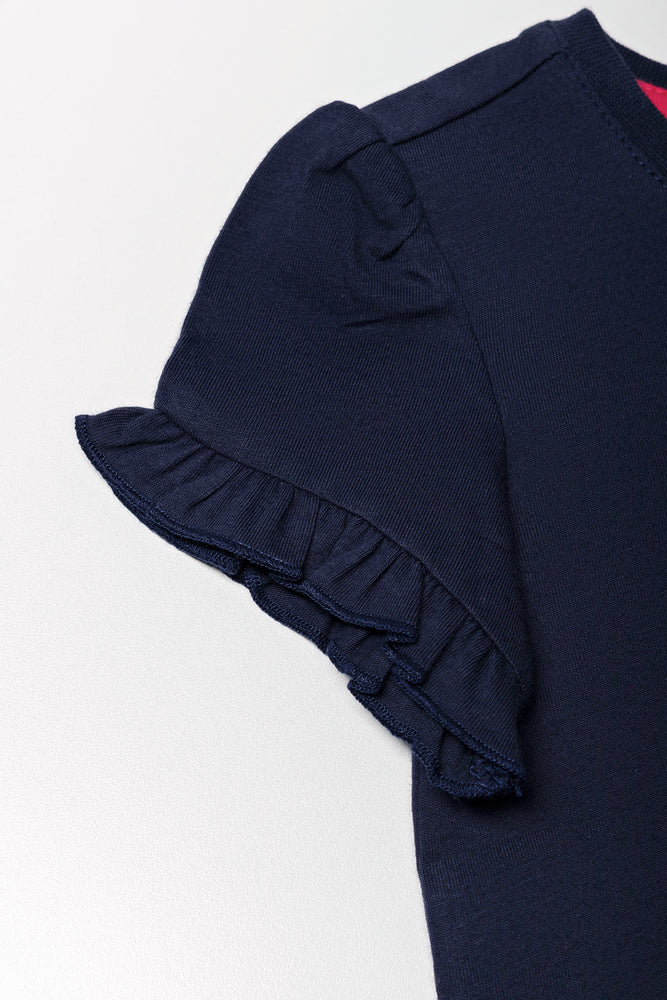 Frill Sleeve T-Shirt Navy