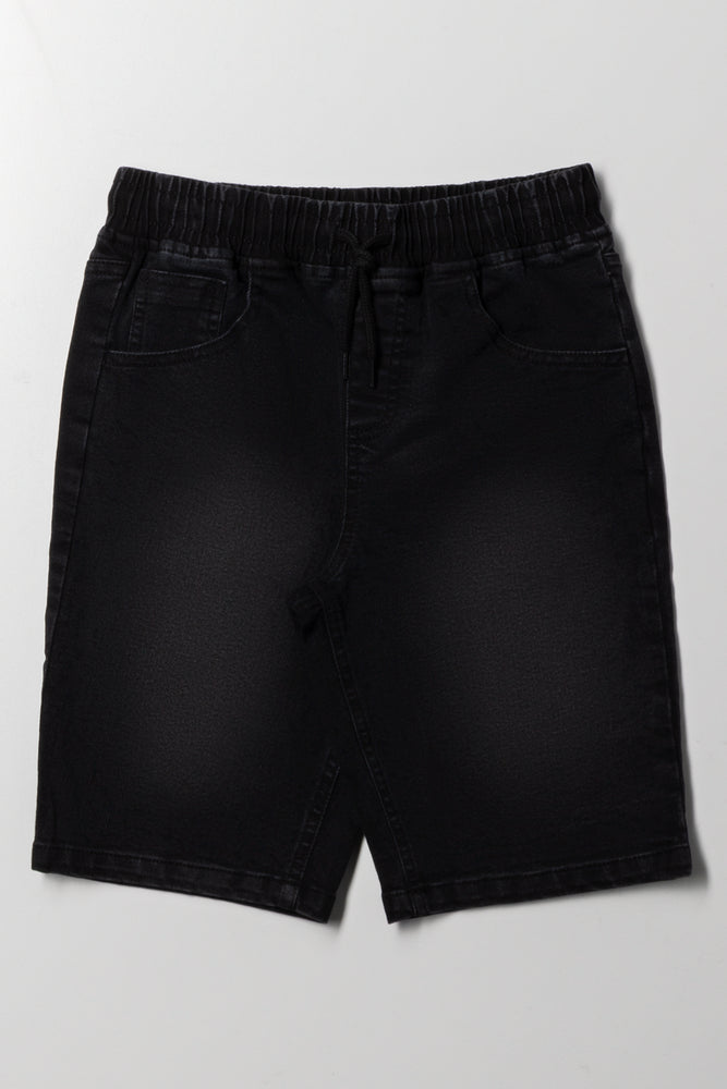 Basic Denim Pull On Shorts Black