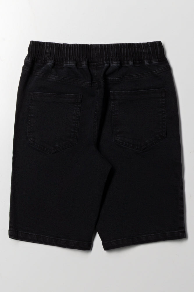 Basic Denim Pull On Shorts Black (2)