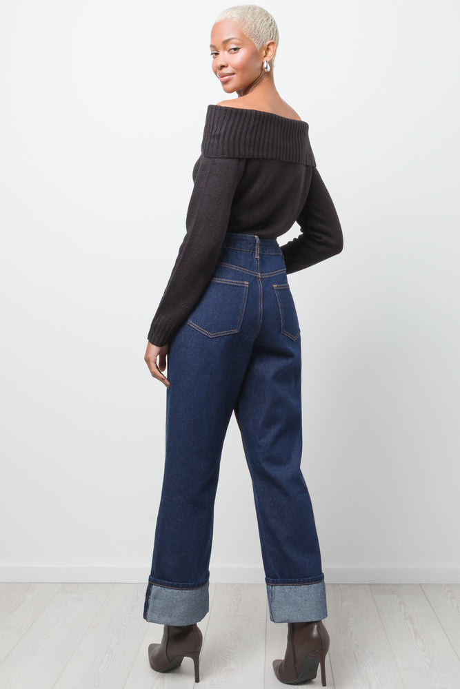 Turn Up Hem Denim Jean Blue (3)