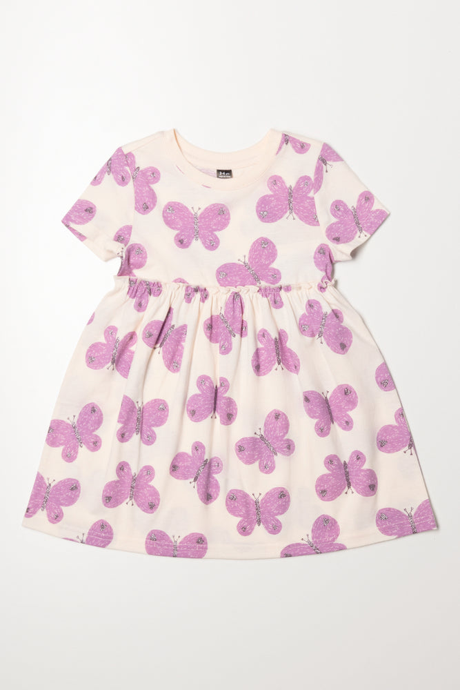 Short Sleeve Butterfly T-Shirt Dress Cream