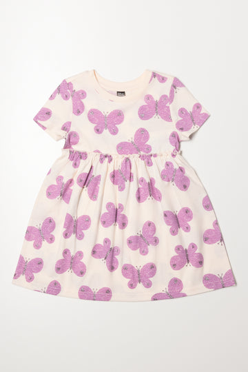 Short Sleeve Butterfly T-Shirt Dress Cream
