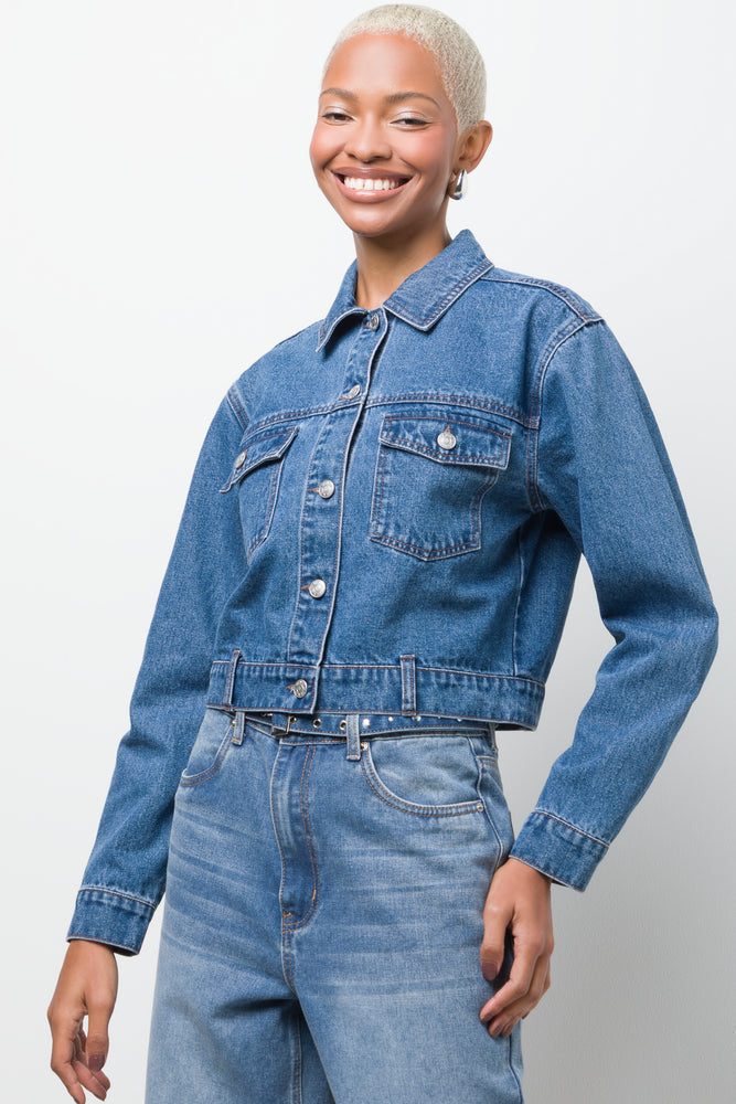 Cropped Denim Jacket Blue