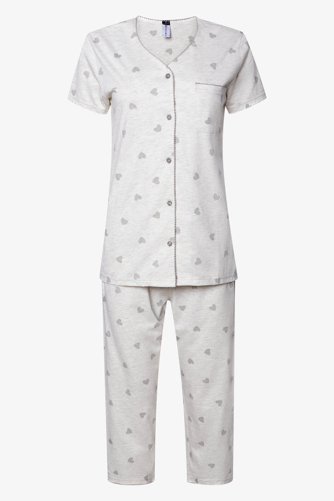 Button Through Capri Pyjamas  White