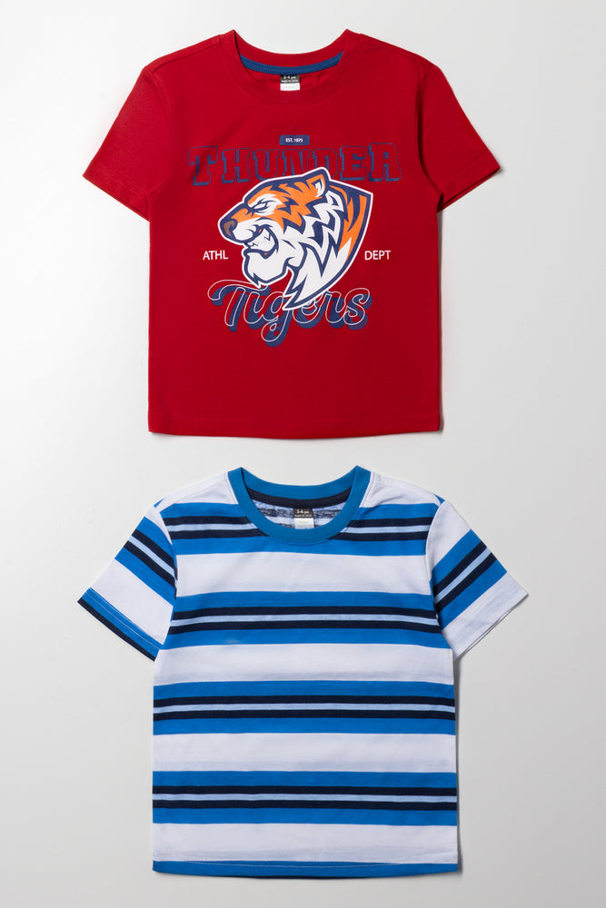 2 Pack Stripe Short Sleeve T-Shirts Blue And Red
