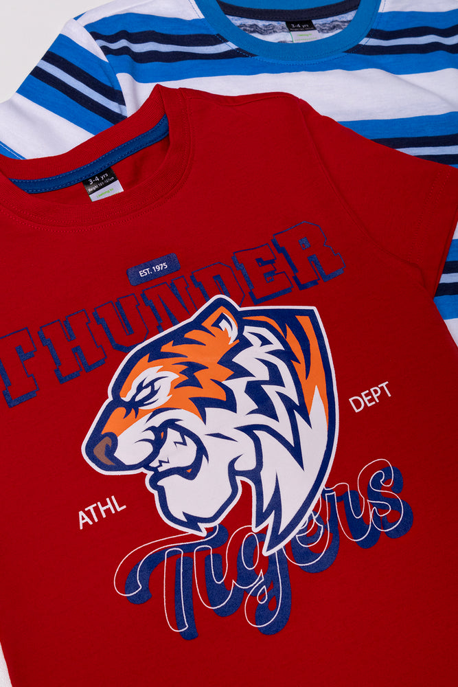2 Pack Stripe Short Sleeve T-Shirts Blue And Red