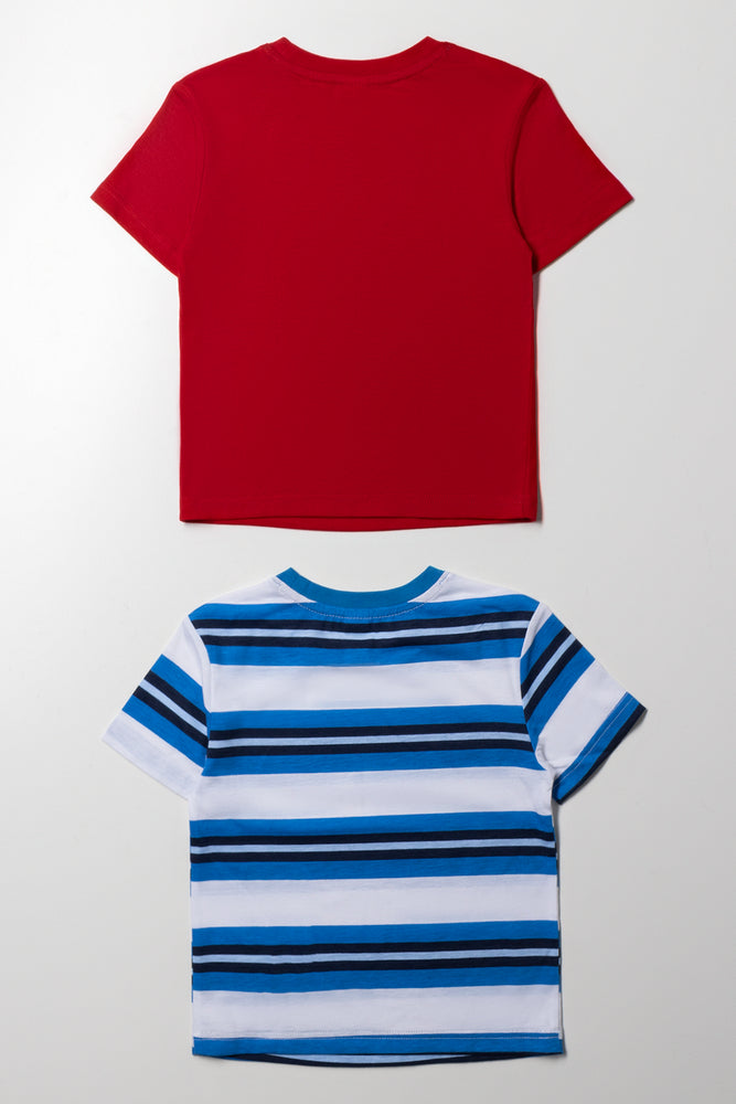 2 Pack Stripe Short Sleeve T-Shirts Blue And Red (2)