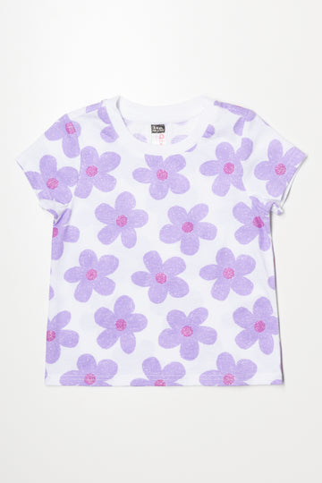 Floral Short Sleeve T-Shirt White And Purple