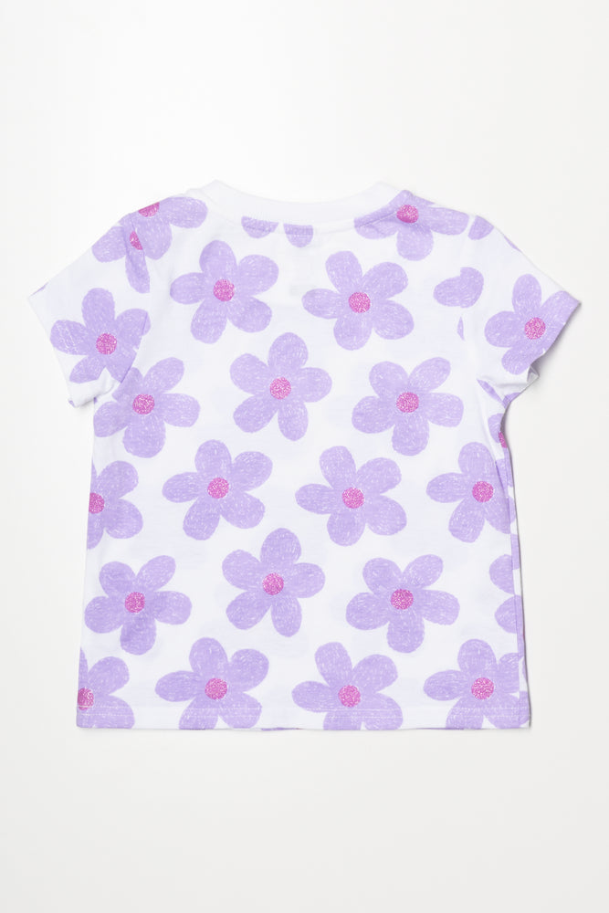 Floral Short Sleeve T-Shirt White And Purple
