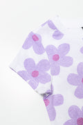 Floral Short Sleeve T-Shirt White And Purple (2)