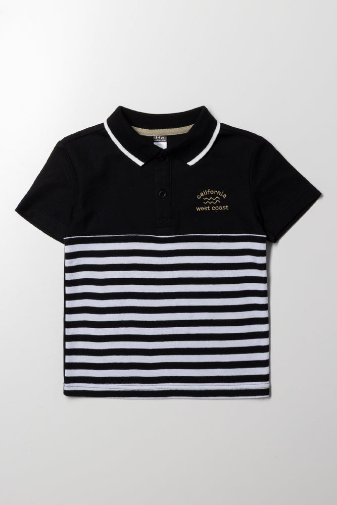 Stripe Short Sleeve Golfer White And Black