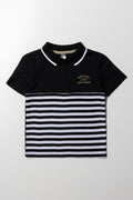Stripe Short Sleeve Golfer White And Black