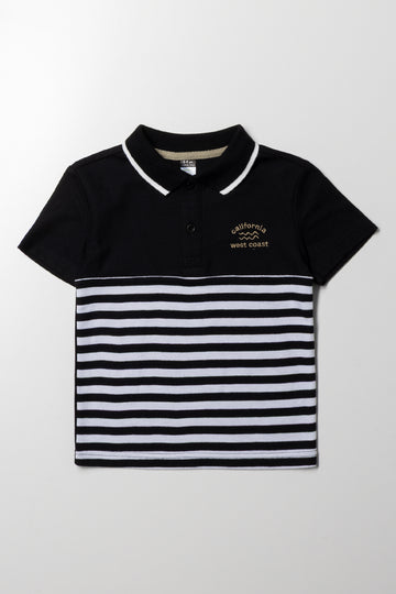 Stripe Short Sleeve Golfer White And Black