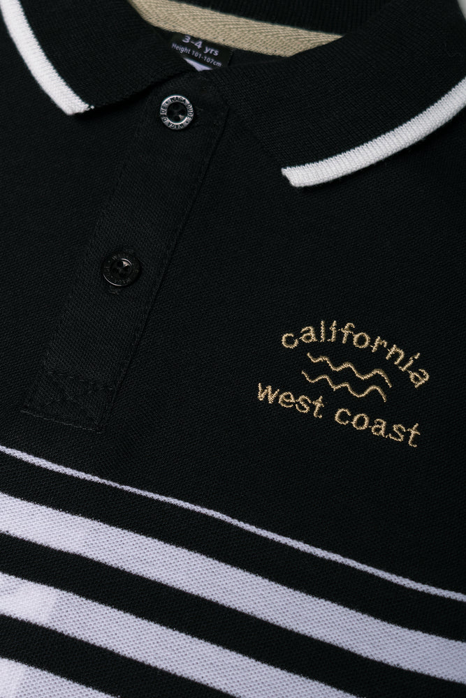 Stripe Short Sleeve Golfer White And Black
