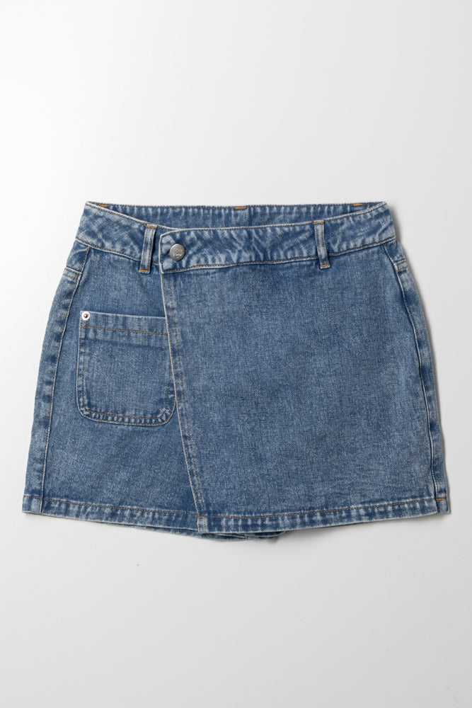 Pocket Detail Denim Skorts Blue