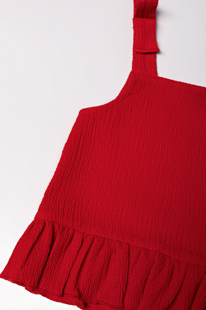STRAPPY PEPLUM TEXTURED KNIT SET RED (1)