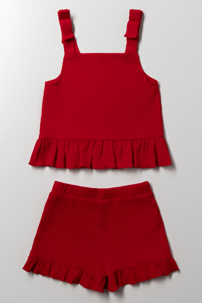 STRAPPY PEPLUM TEXTURED KNIT SET RED (3)