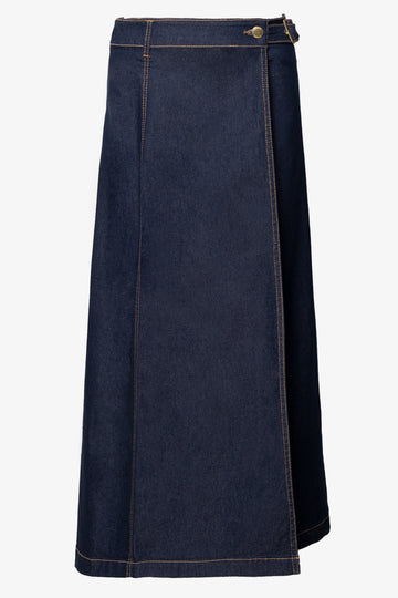 Denim Wrap Skirt Dark Blue