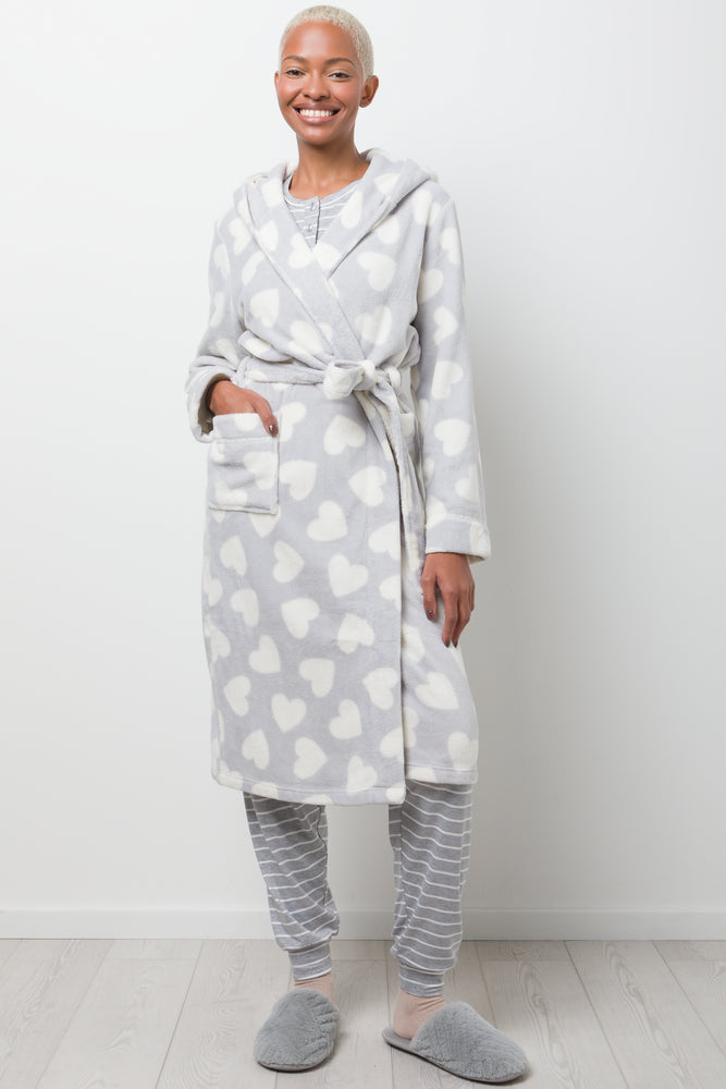 Heart Print Hooded Gown Grey