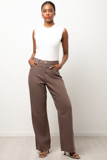 Straight Leg Denim Jeans Brown