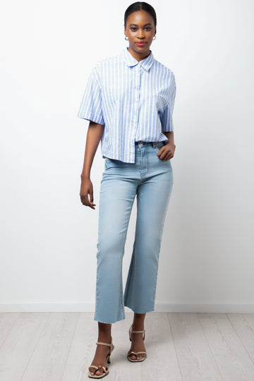 Cropped Flare Leg Denim Jeans Light Blue