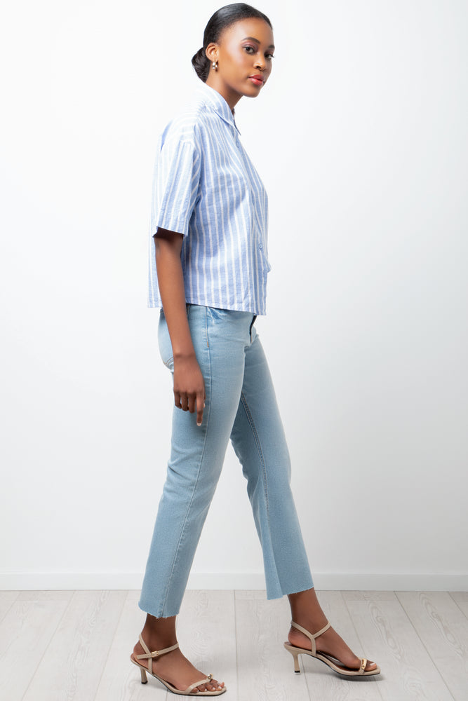Cropped Flare Leg Denim Jeans Light Blue (2)