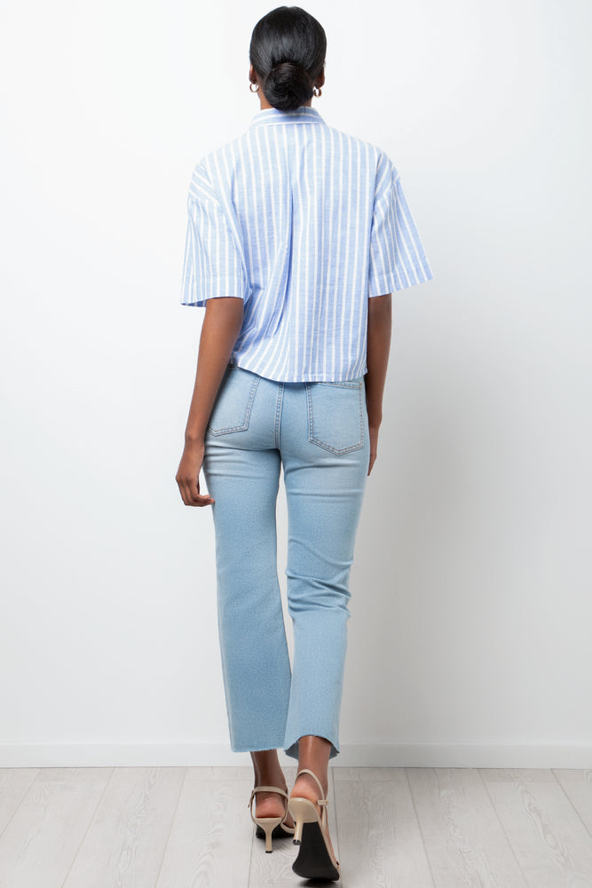 Cropped Flare Leg Denim Jeans Light Blue (3)