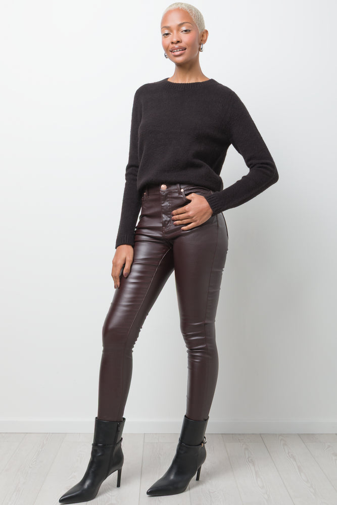 Coated Skinny Pants Brown (2)