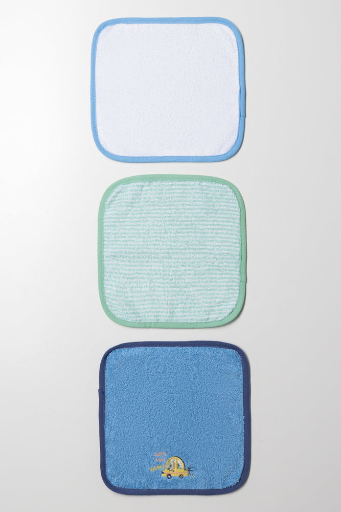 3 Pack Face Cloths Blue And Green