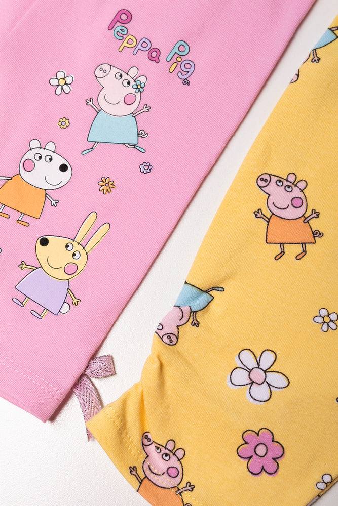 Peppa Pig 2 Pack Leggings Yellow And Pink (1)