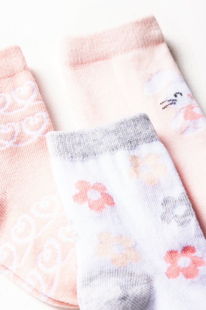 Flower Bunny 3 Pack Socks Pink