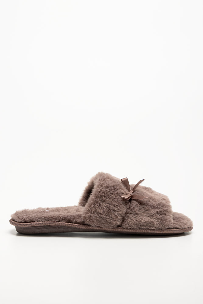 Satin Bow Open Toe Slippers Natural (1)