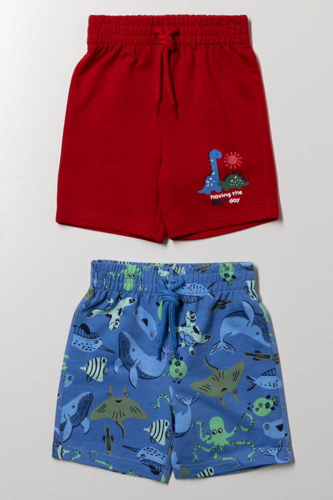 2 Pack Knit Shorts Red And Blue