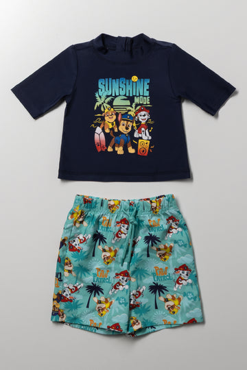 Short Sleeve Top And Shorts Set Blue