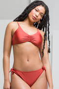 Self Tie Bikini Bottom With Ruching Rust