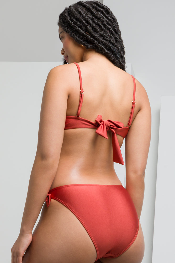 Self Tie Bikini Bottom With Ruching Rust (2)