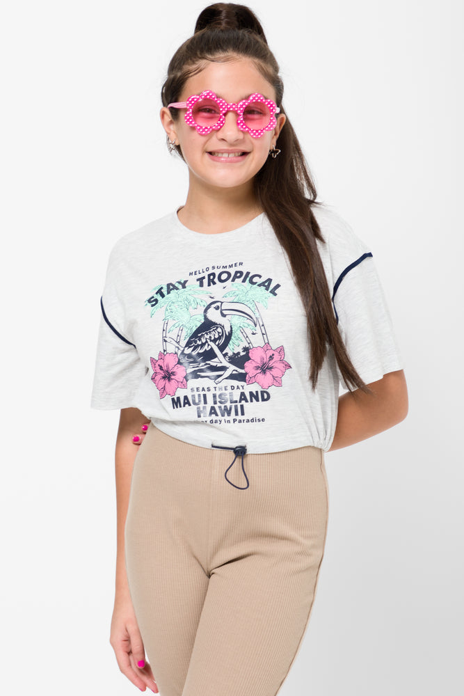 Tucaan Cropped Short Sleeve T-Shirt Light Grey