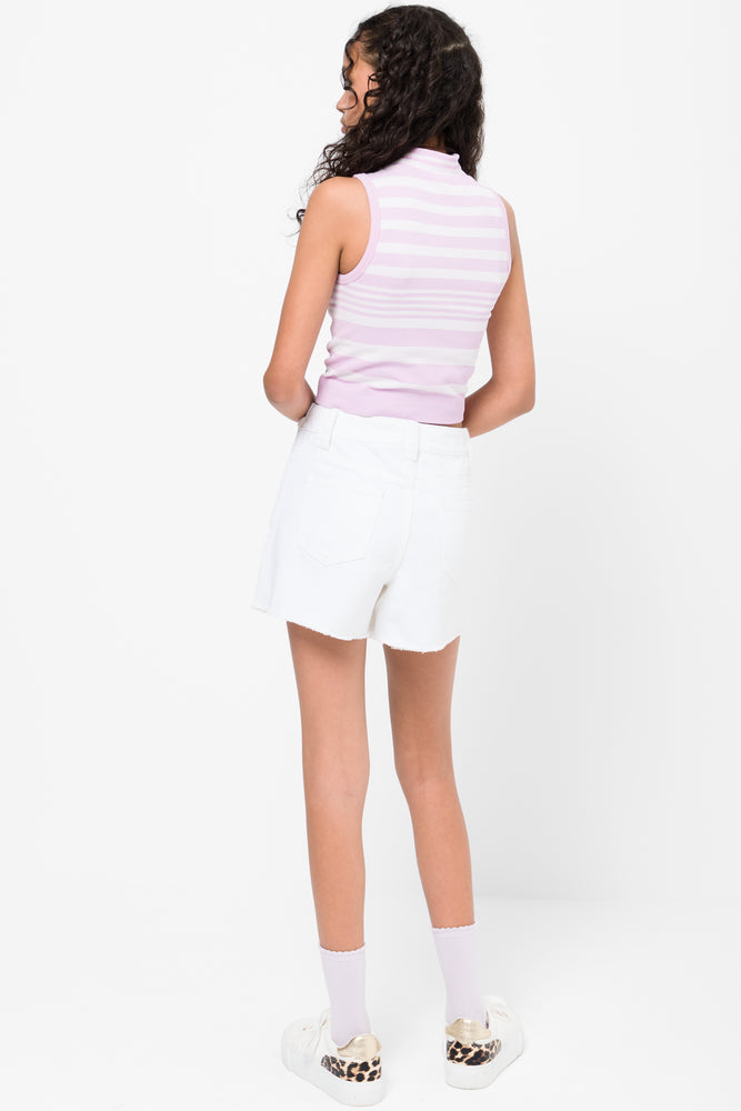 Stripe Seamless High Neck Sleeveless Top Pink (2)