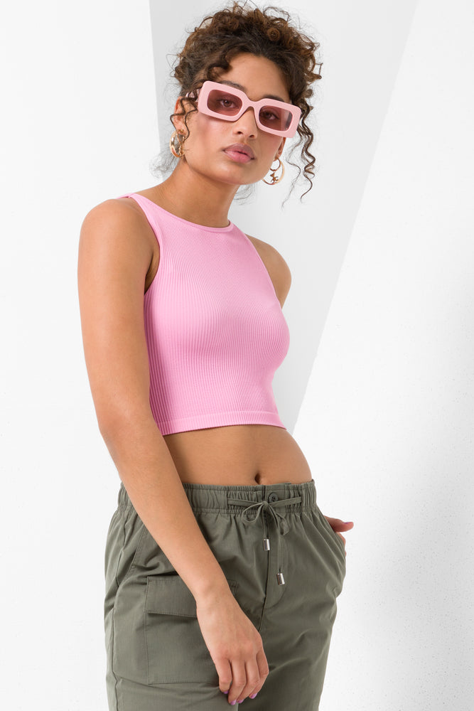 Seamless Cropped High Neck Vest Pink