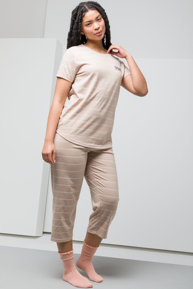 STRIPED CAPRI SET TAUPE