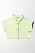 Linen Blend Short Sleeve Shirt Green