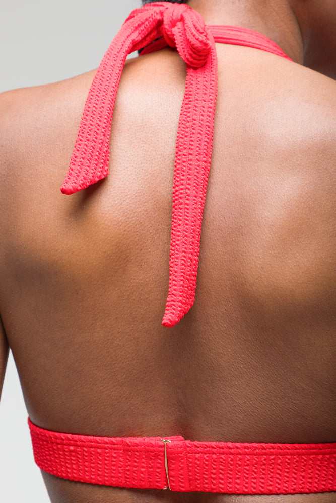 Textured Halter Neck Bikini Top Red (1)