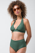 Padded Scoop Bikini Top With Ruching Green