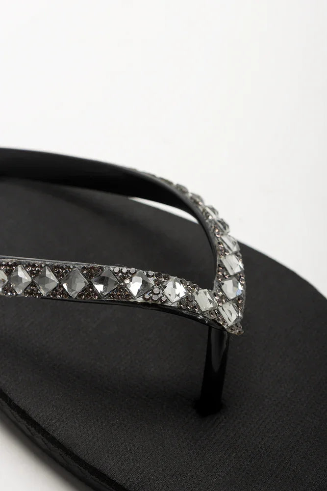 Diamante Flip Flops Black (2)
