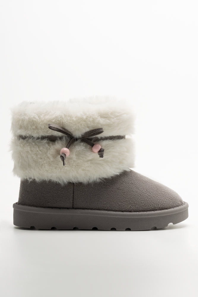 Fur Toggle Comfy Boots Grey