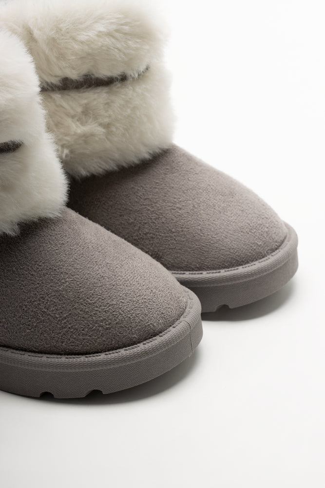 Fur Toggle Comfy Boots Grey (2)