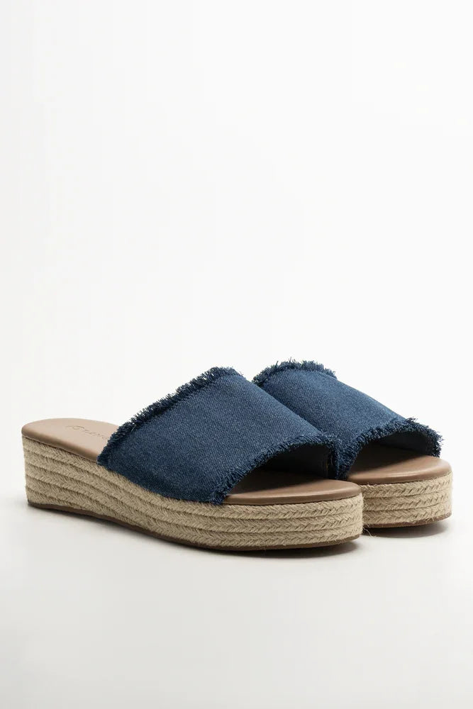 Wedge Mule Sandals Blue