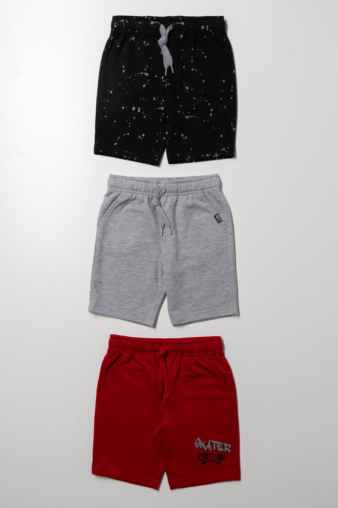 3 Pack Knit Shorts Black, Grey And Red