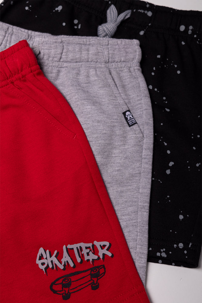 3 Pack Knit Shorts Black, Grey And Red