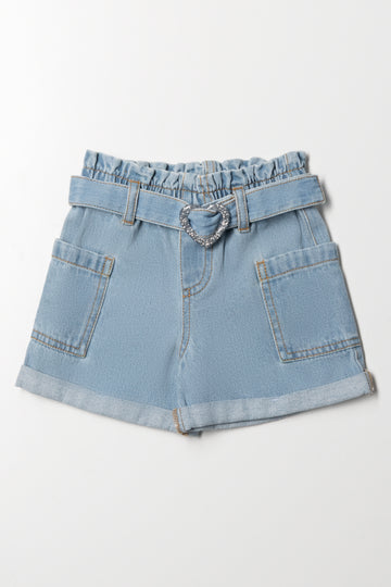 Heart Buckle Denim Shorts Blue